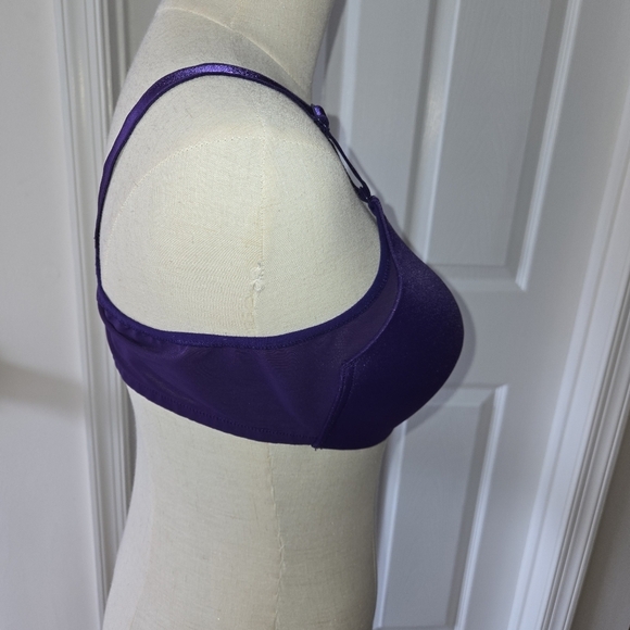 Warner's Wireless Purple No Side Effects Bra with Mesh Wings 38B RM3481A - Picture 4 of 9